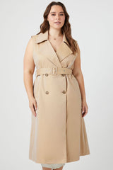 Plus Size Sleeveless Trench Coat