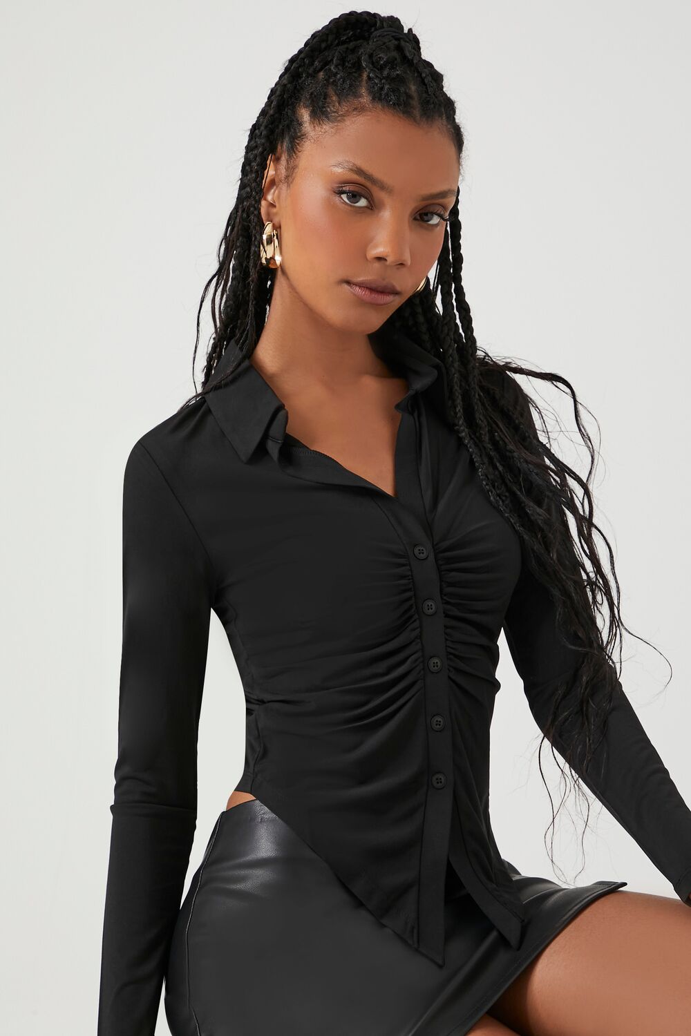 Ruched Long-Sleeve Shirt