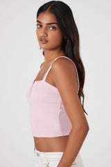 Ribbed Half-Button Cropped Cami