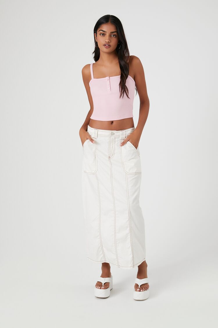 Ribbed Half-Button Cropped Cami