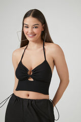 Rib-Knit Cutout Halter Cami