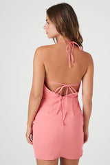 Faux Wrap Halter Mini Dress