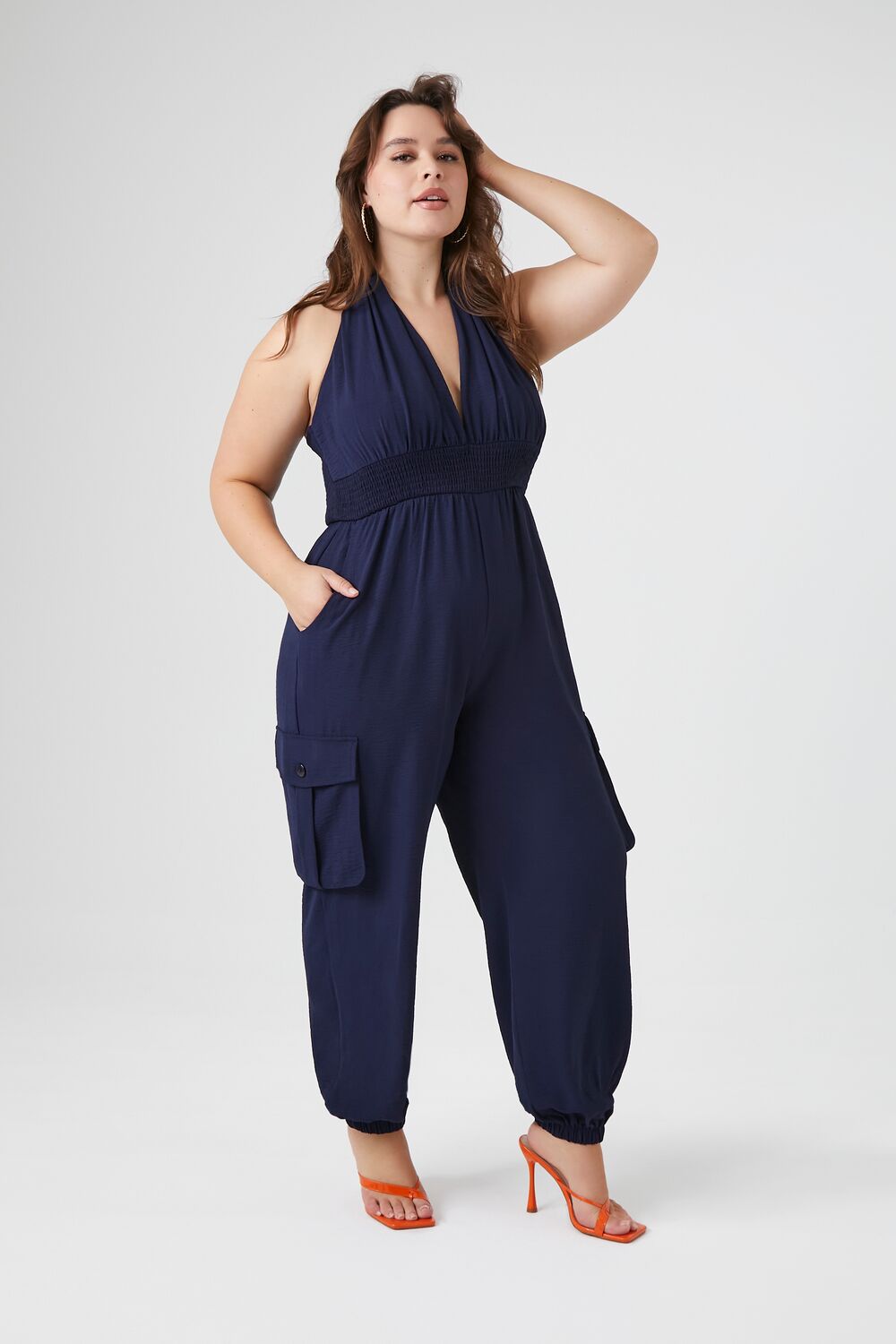 Plus Size Plunging Halter Jumpsuit