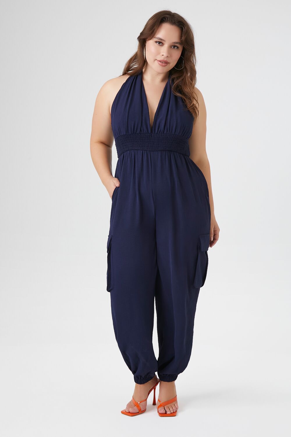 Plus Size Plunging Halter Jumpsuit