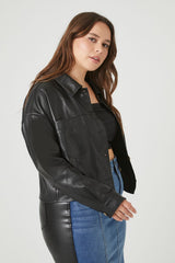 Plus Size Faux Leather Trucker Jacket