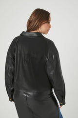 Plus Size Faux Leather Trucker Jacket