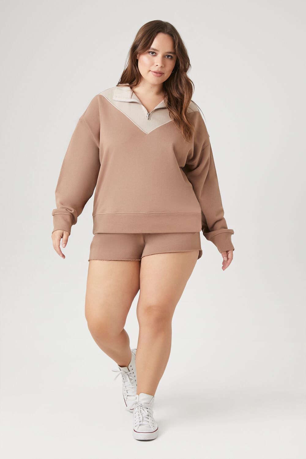 Plus Size Colorblock Half-Zip Pullover