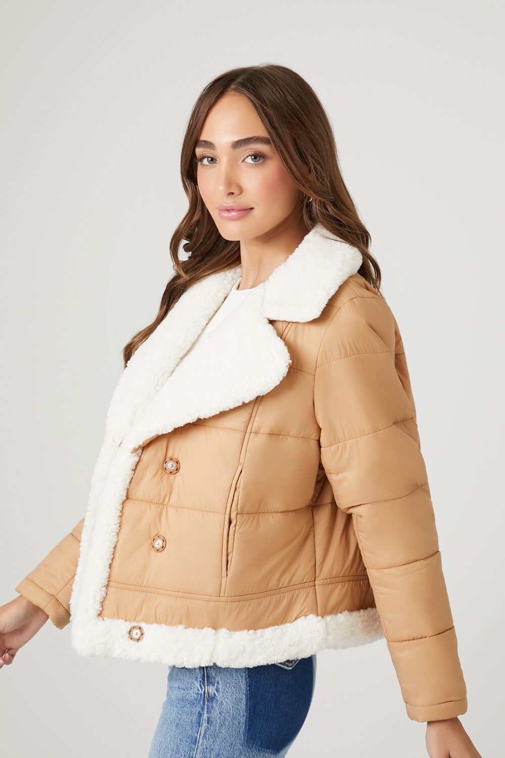 Faux Shearling Quilted Bomber Jacket