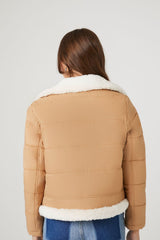Faux Shearling Quilted Bomber Jacket