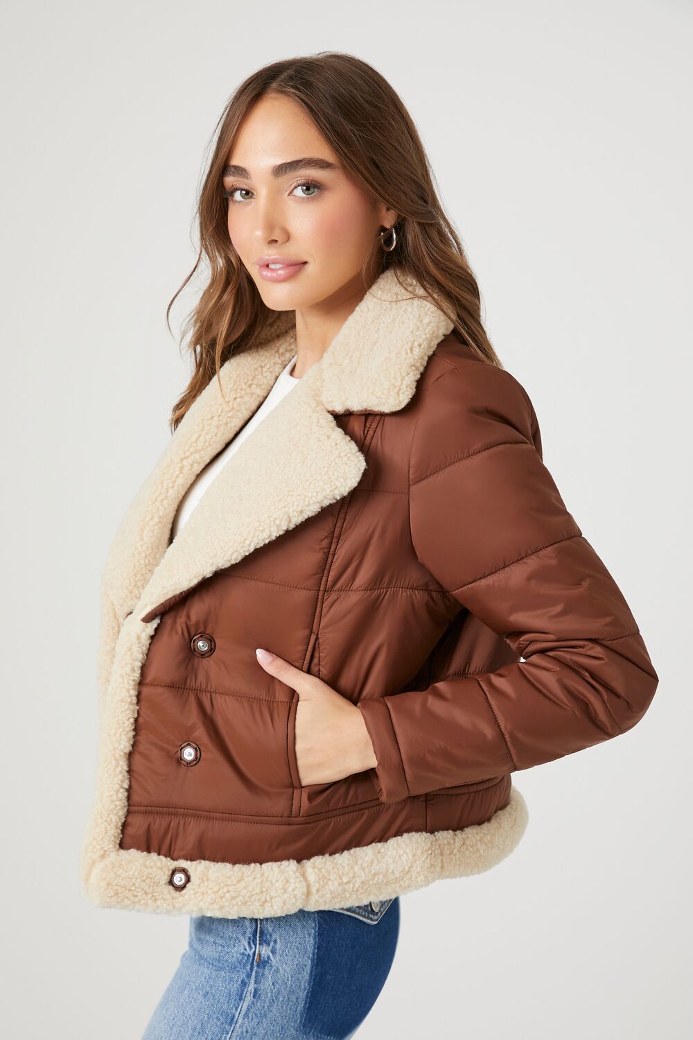 Faux Shearling Quilted Bomber Jacket