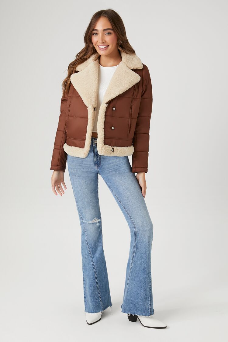 Faux Shearling Quilted Bomber Jacket