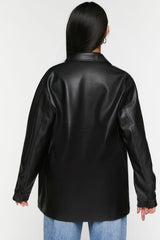 Faux Leather Snap-Button Shacket