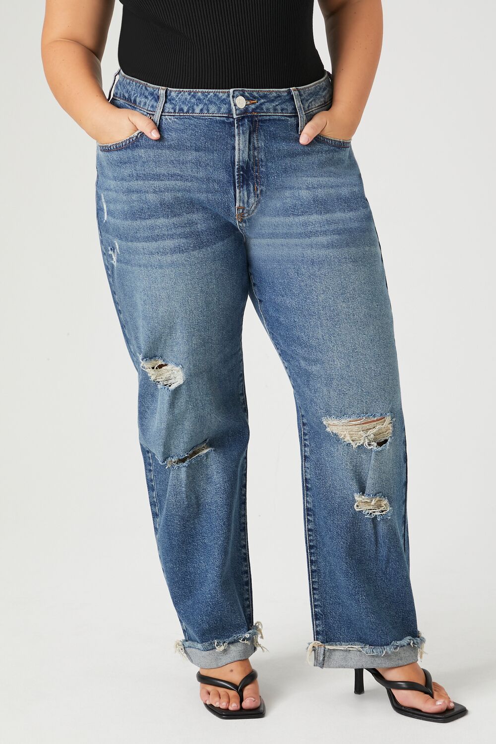 Plus Size Stretch-Denim Boyfriend Jeans
