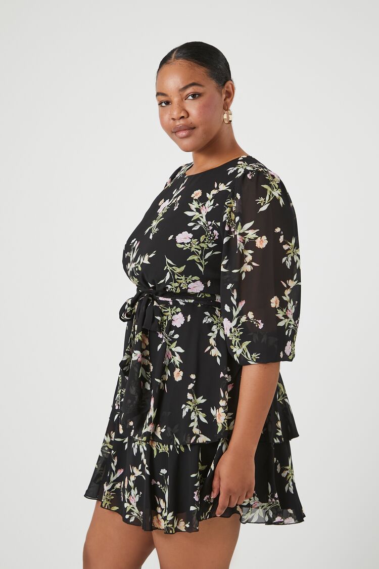 Plus Size Floral Ruffle Mini Dress
