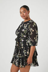 Plus Size Floral Ruffle Mini Dress