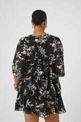Plus Size Floral Ruffle Mini Dress