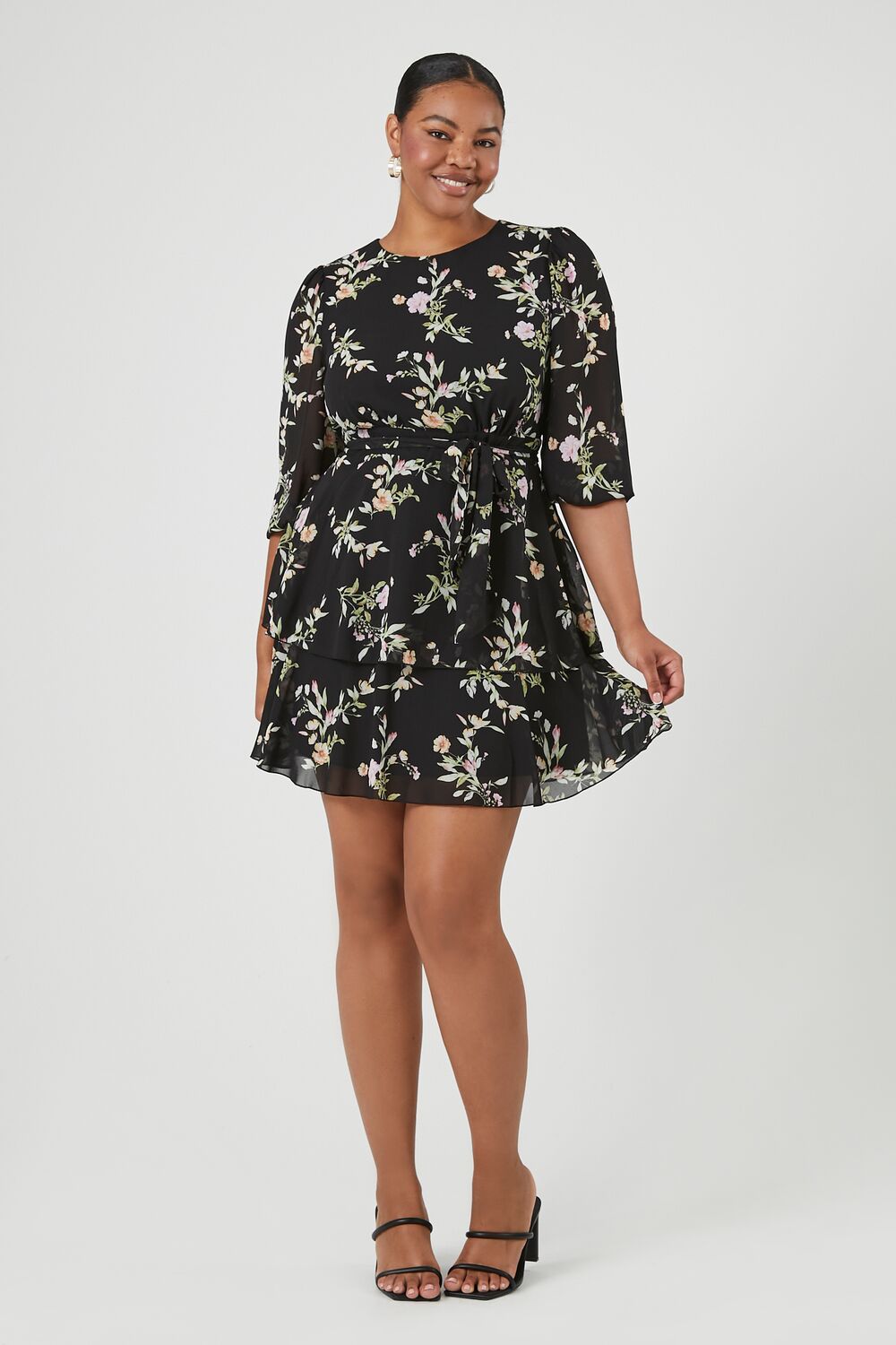 Plus Size Floral Ruffle Mini Dress