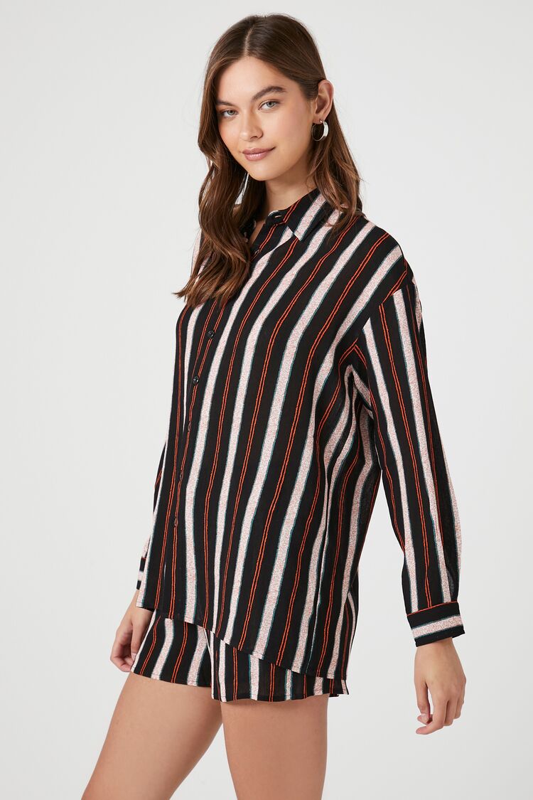 Striped Long-Sleeve Shirt & Shorts Set
