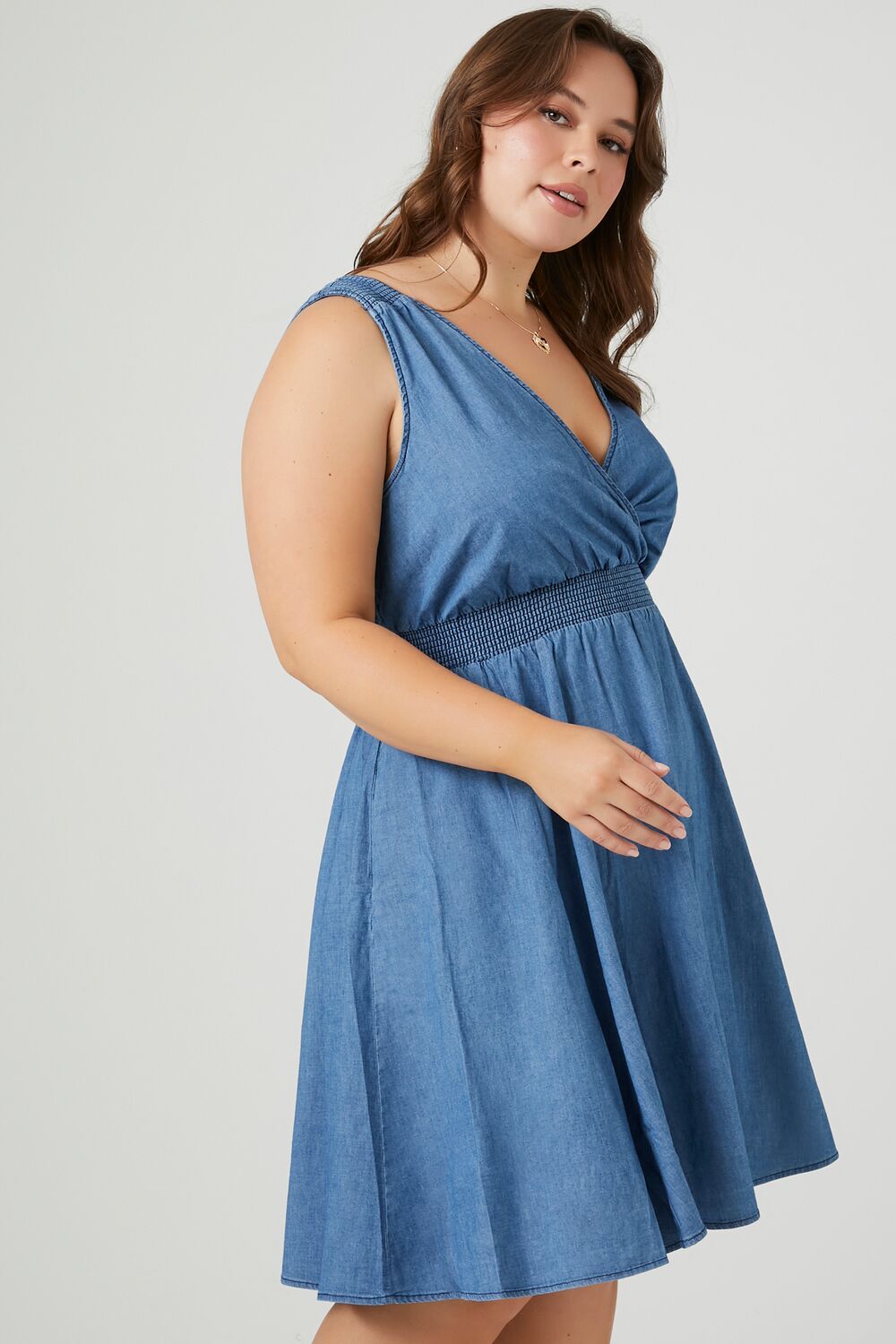 Plus Size Denim Fit & Flare Mini Dress
