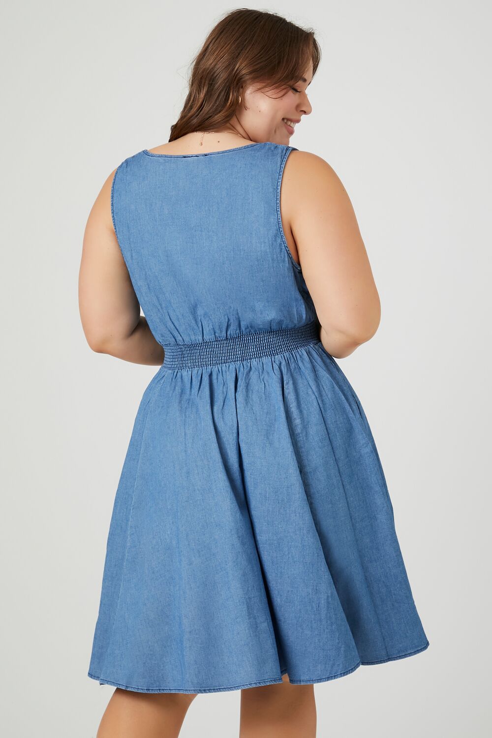 Plus Size Denim Fit & Flare Mini Dress