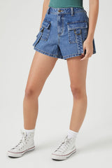 High-Rise Cargo Denim Shorts