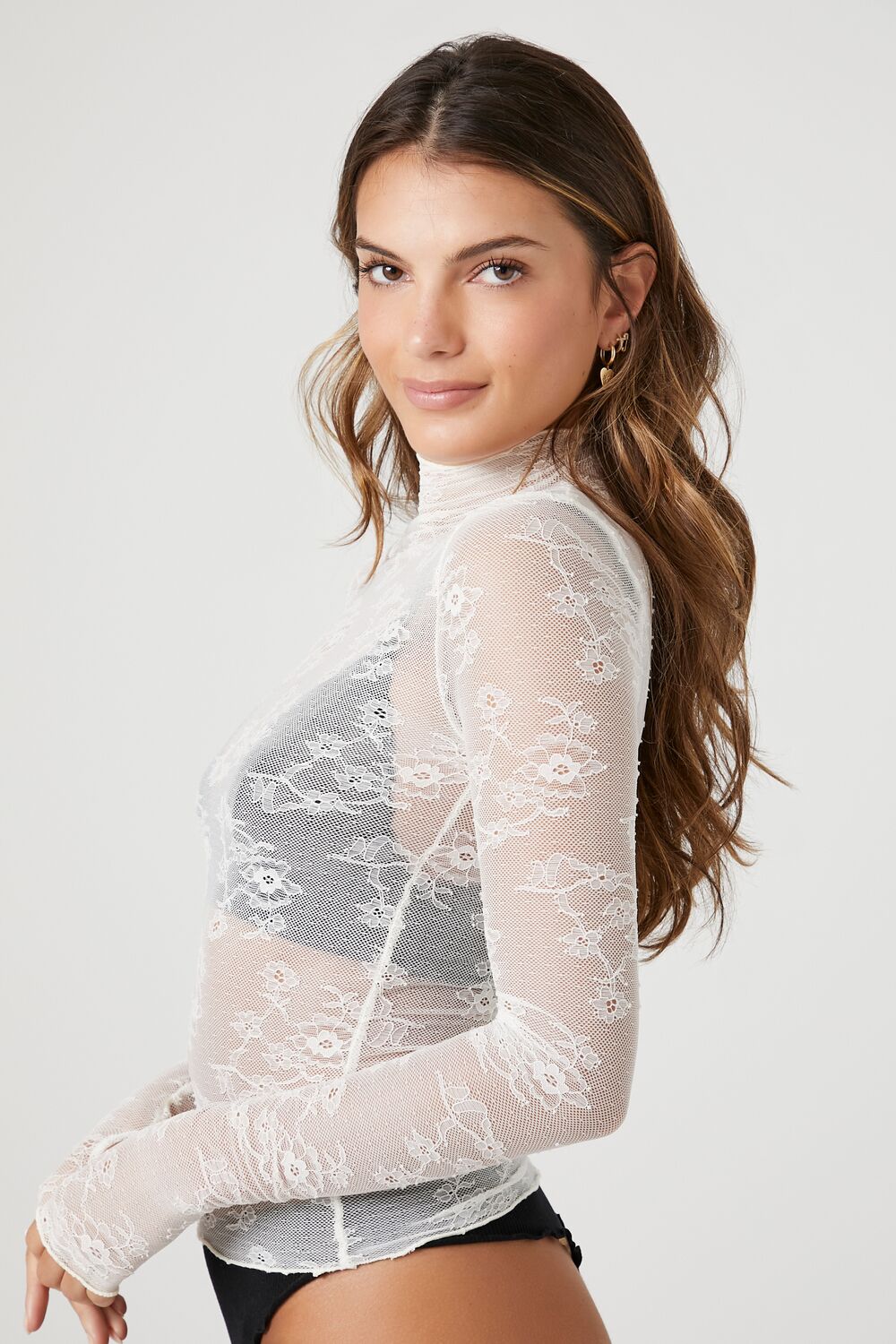 Sheer Lace Mock Neck Top