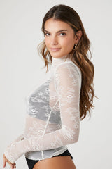 Sheer Lace Mock Neck Top