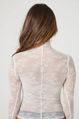 Sheer Lace Mock Neck Top
