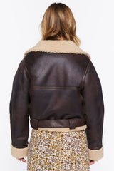 Faux Shearling-Trim Moto Jacket