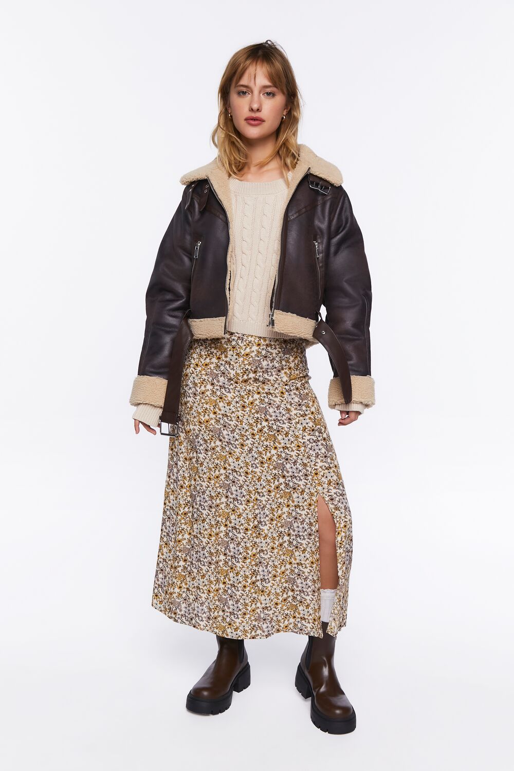 Faux Shearling-Trim Moto Jacket
