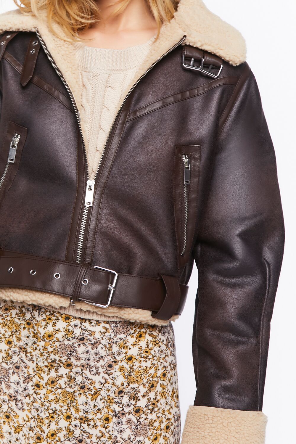 Faux Shearling-Trim Moto Jacket
