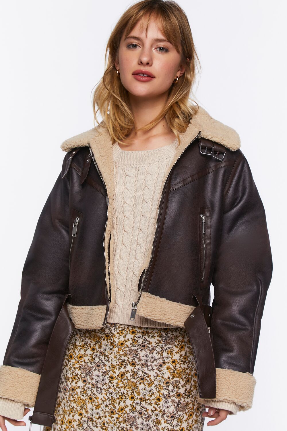 Faux Shearling-Trim Moto Jacket