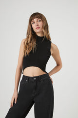 Sweater-Knit Mock Neck Crop Top