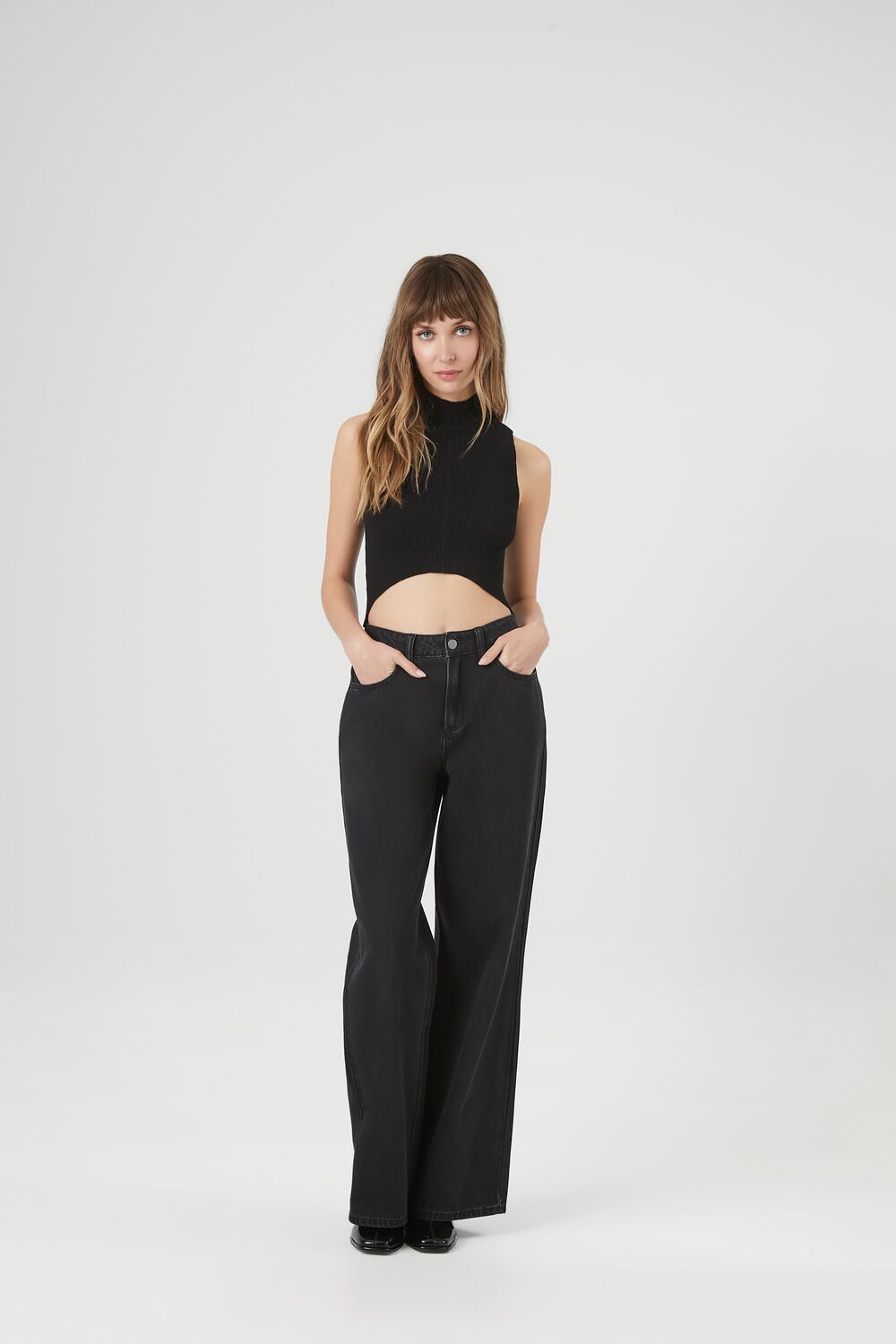Sweater-Knit Mock Neck Crop Top
