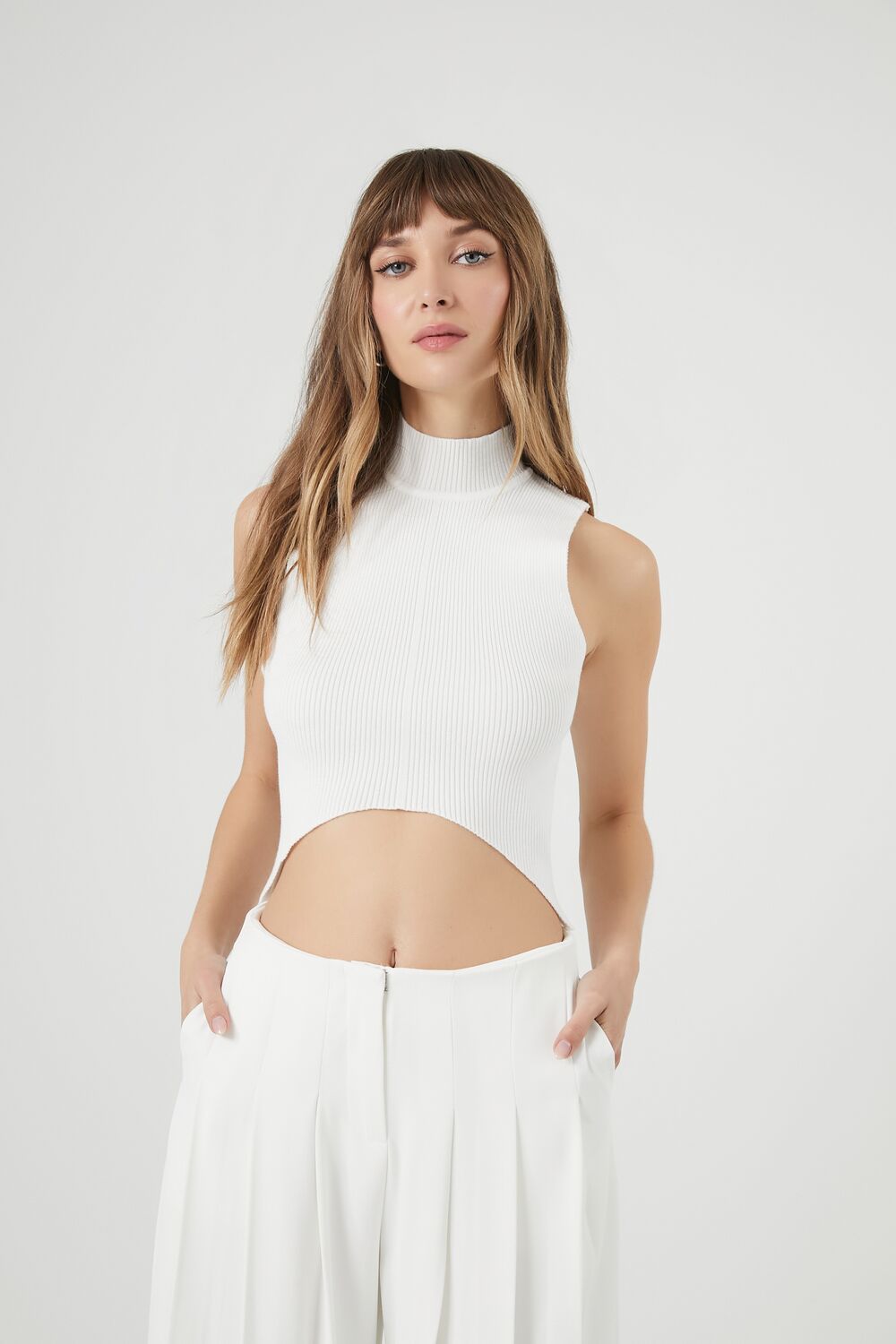 Sweater-Knit Mock Neck Crop Top