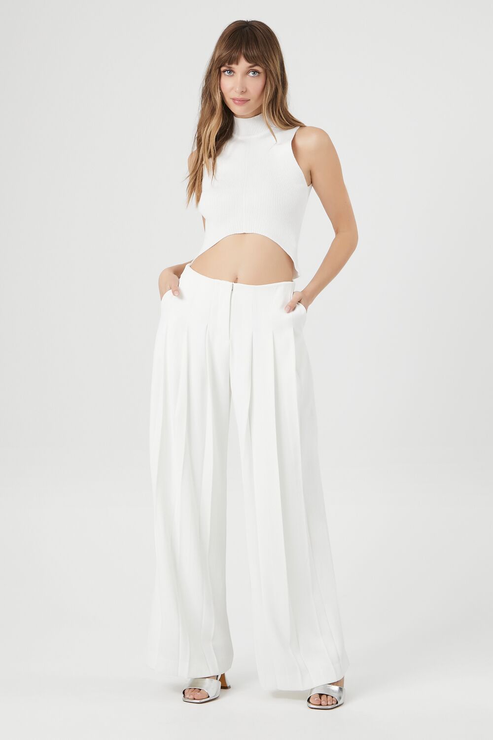 Sweater-Knit Mock Neck Crop Top