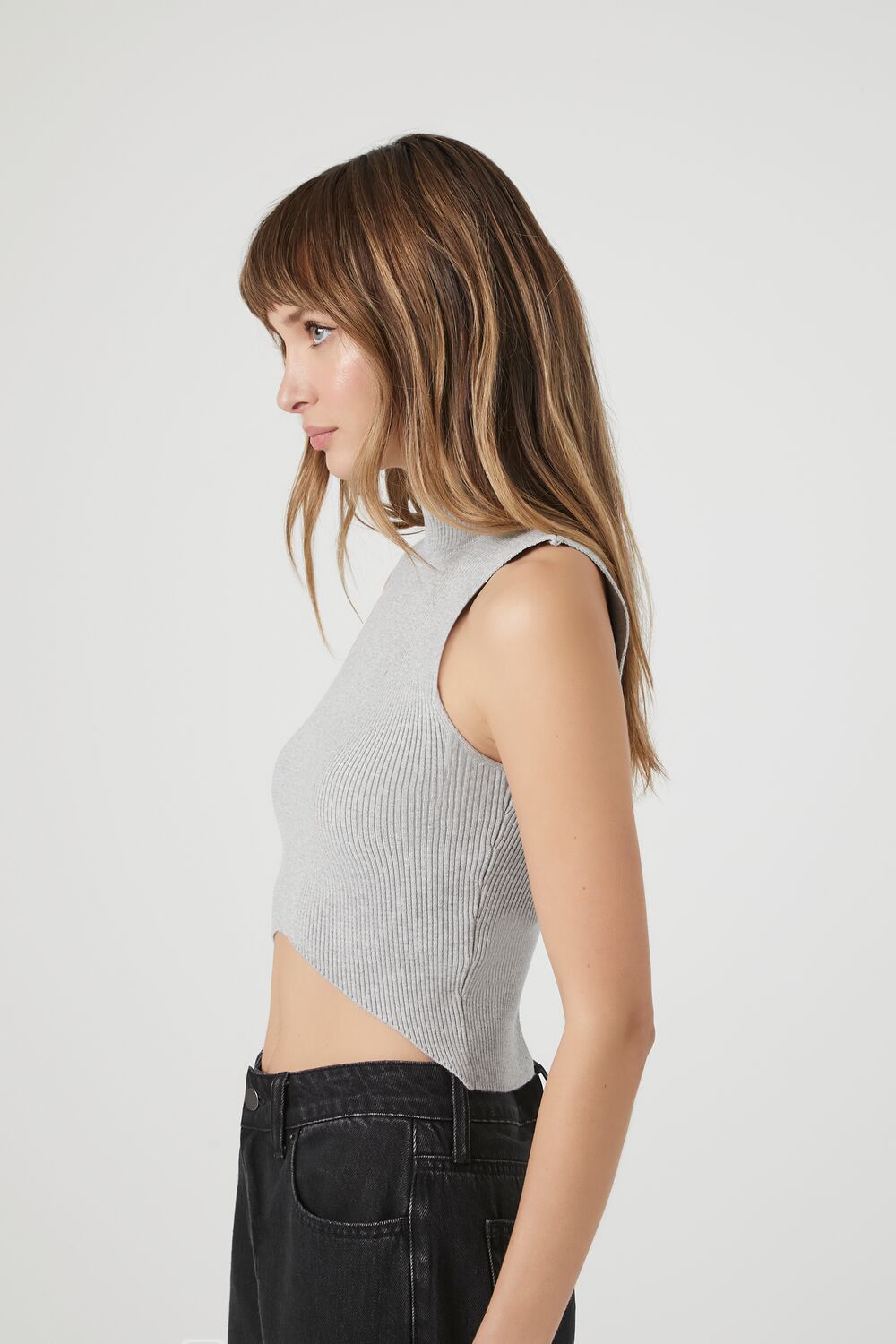 Sweater-Knit Mock Neck Crop Top