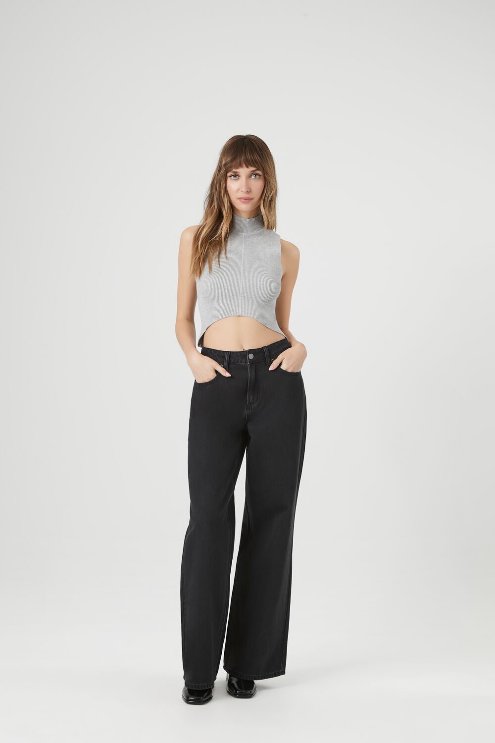 Sweater-Knit Mock Neck Crop Top