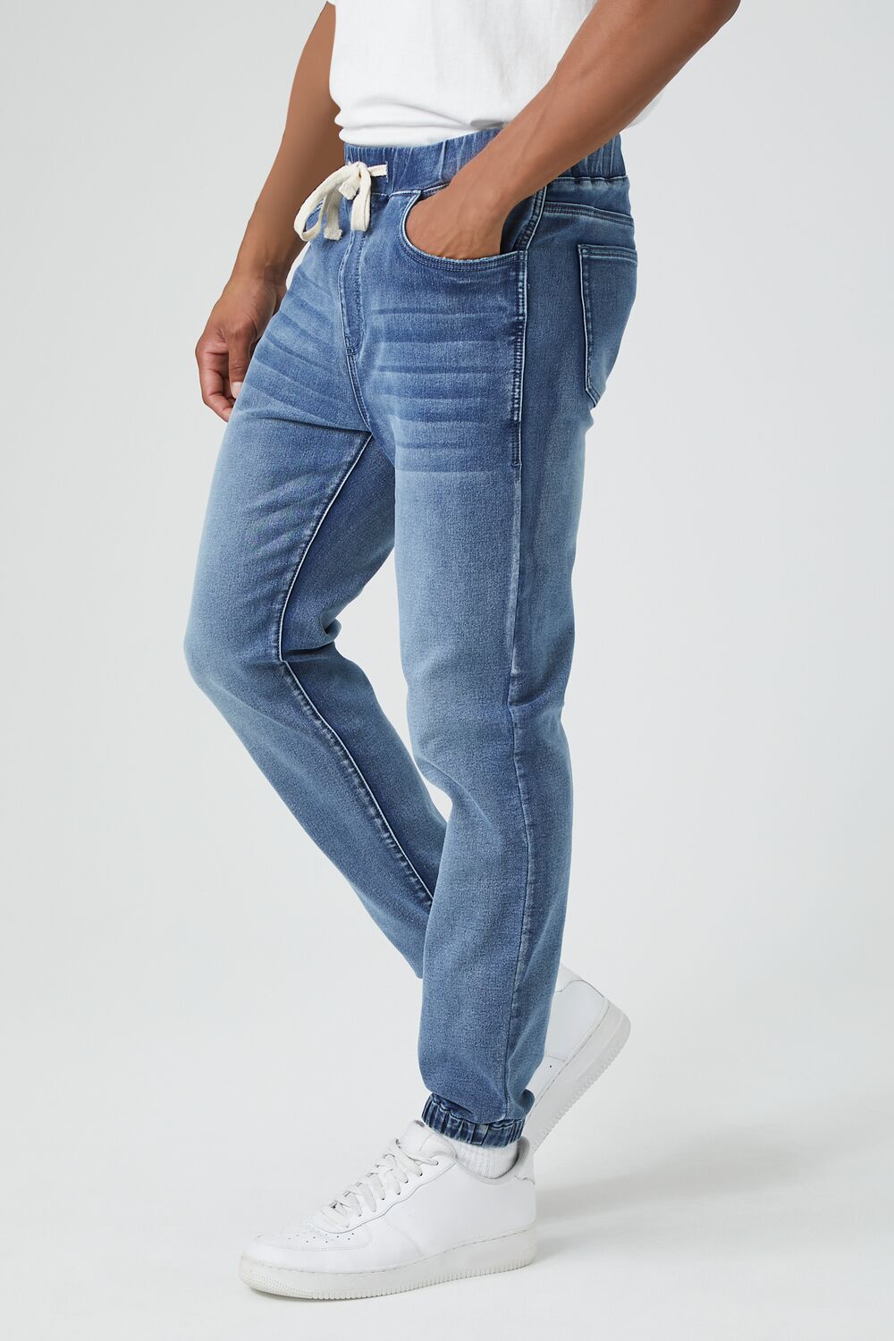 Knit Stretch-Denim Drawstring Joggers