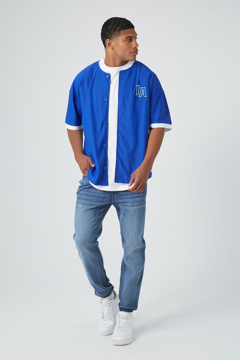 Knit Stretch-Denim Drawstring Joggers
