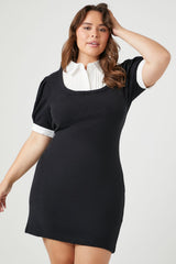 Plus Size Combo Sweater Shirt Mini Dress