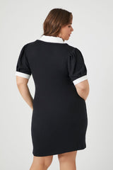 Plus Size Combo Sweater Shirt Mini Dress