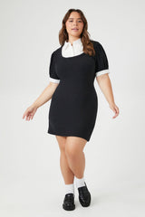 Plus Size Combo Sweater Shirt Mini Dress