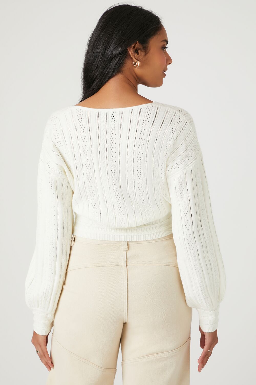 Ribbed Pointelle Knit Surplice Sweater