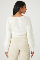 Ribbed Pointelle Knit Surplice Sweater