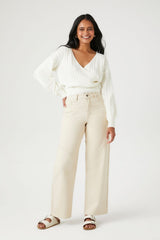 Ribbed Pointelle Knit Surplice Sweater