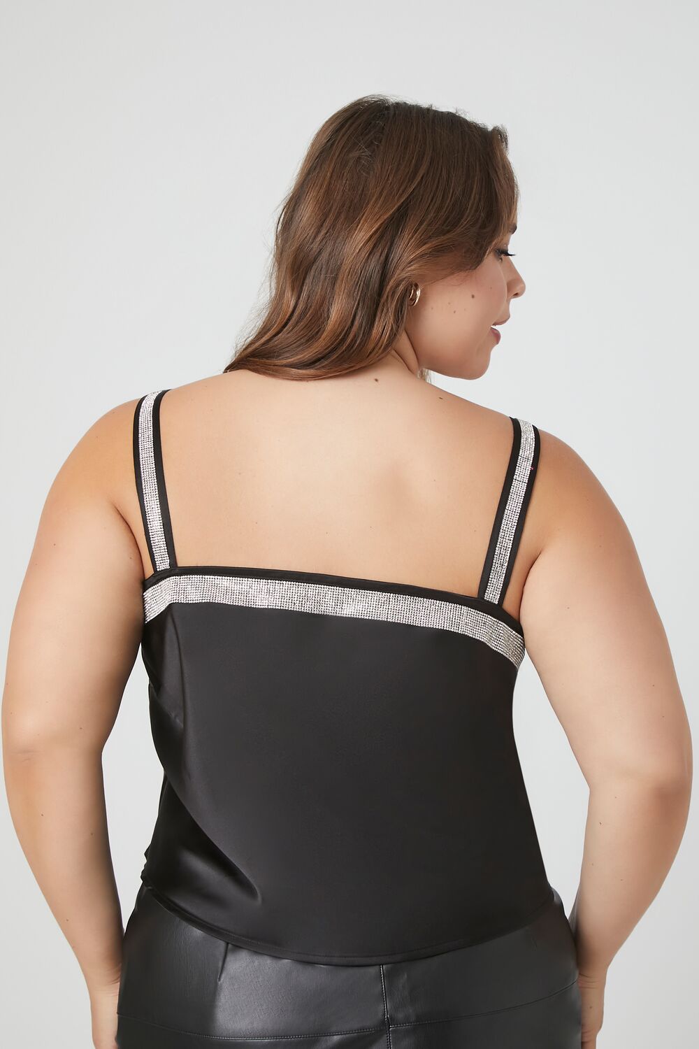 Plus Size Satin Rhinestone-Trim Crop Top