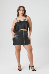 Plus Size Satin Rhinestone-Trim Crop Top