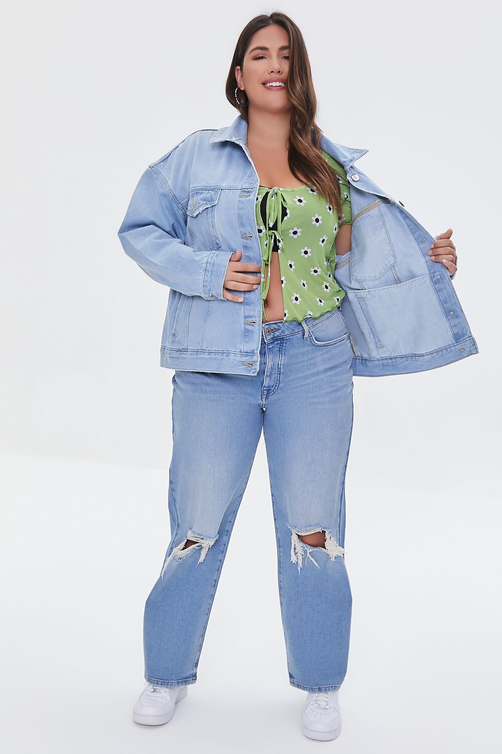 Plus Size Distressed Denim Jacket