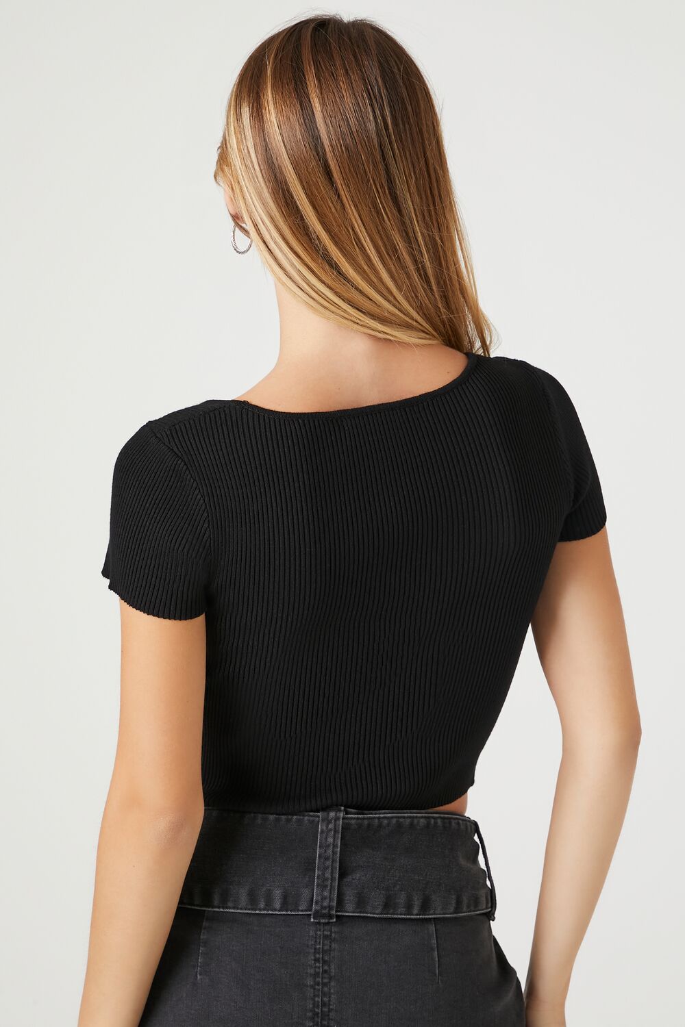 Sweater-Knit Square-Neck Crop Top